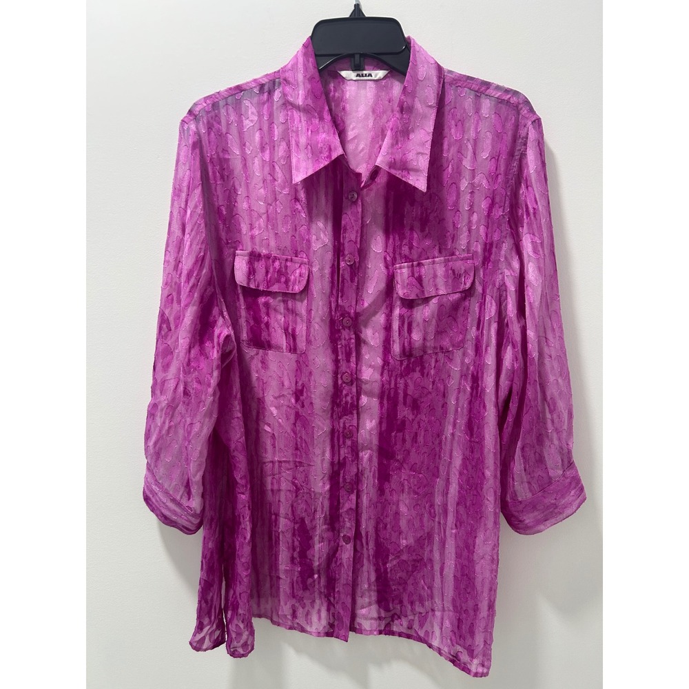 Alia Magenta Pink Burnout Animal Print Button Down Shirt Two Pocket Top